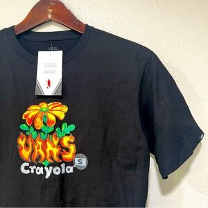 Vans x Crayola Men’s Shirt Size Small Black Logo Flower Skater Short Sleeve NWT